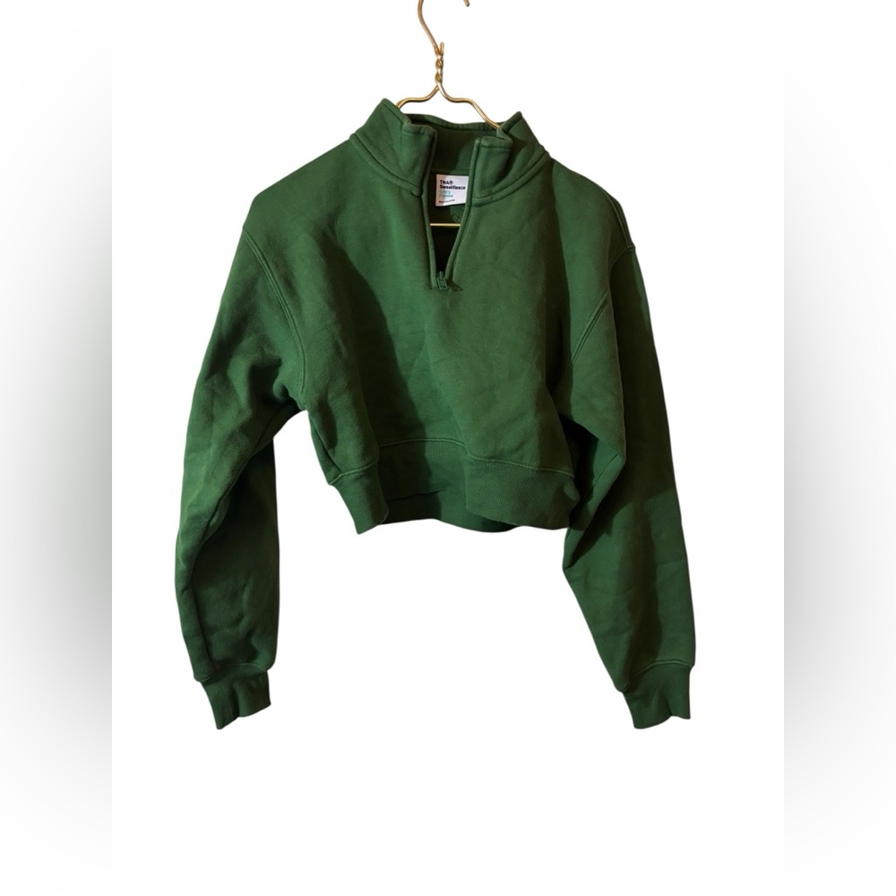 TNA | sweatfleece cozy fleece pullover small cropped boyfriend fit green